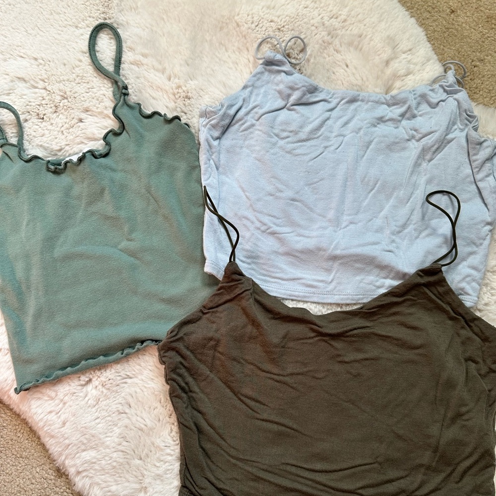 🎀 Topshop  Sage Green and Light Blue Ruffled Camisoles